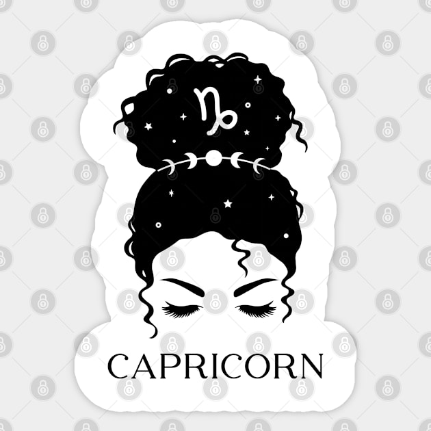 Messy Bun Celestial Queen: Capricorn Zodiac Sign Sticker by The Cosmic Pharmacist